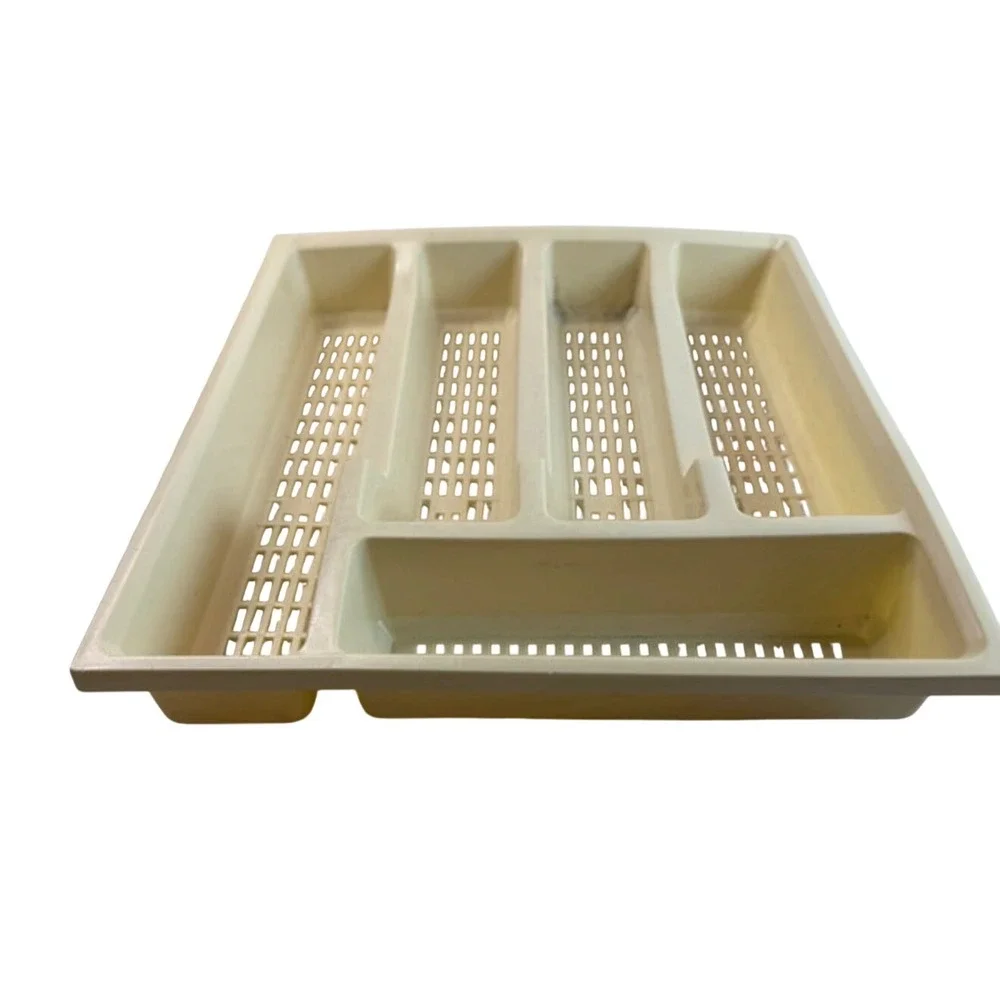 Vintage Cream Plastic Silverware Drawer Organizer 5 Compartment Slotted Tray